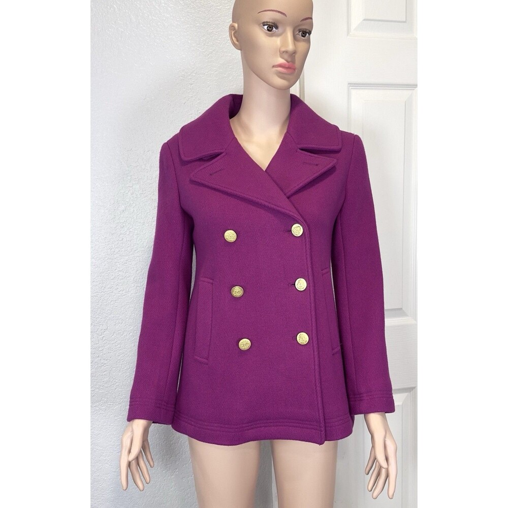 J.Crew Majesty Peacoat P2 Fuchsia Wool Nello Gori Gold Buttons Double Breasted